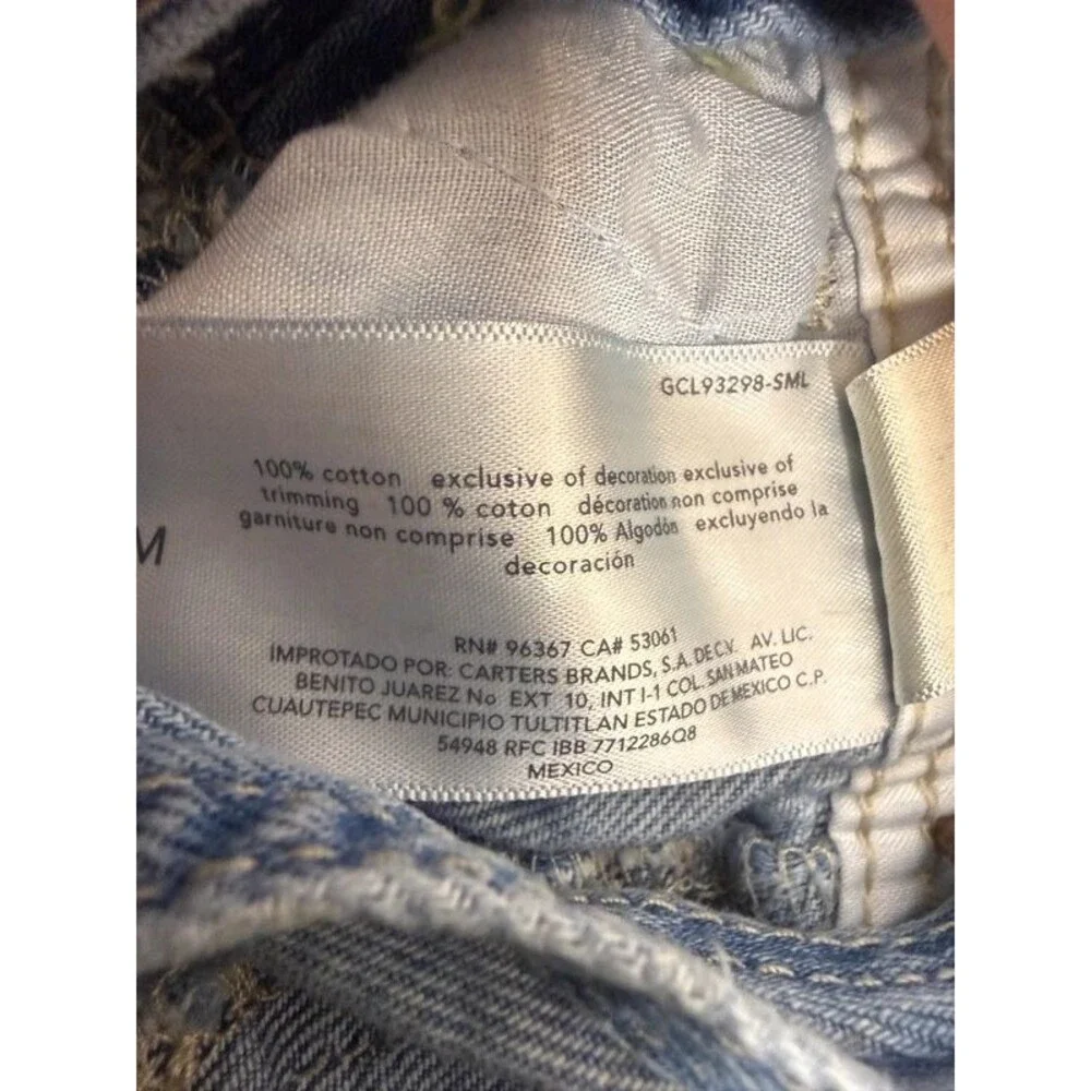 Oshkosh B’gosh Blue White Denim Heart Overalls Baby Girls 12M 7100
